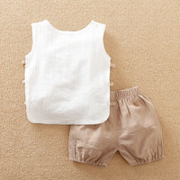 Baby Boy Cotton And Linen Summer Suit Infant Breathable Sweat-absorbent Two-piece Suit