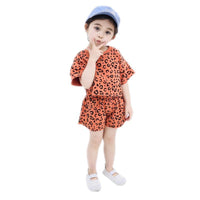 Short-sleeved Shorts Girls Treasure Leopard Print Two-piece Western Style