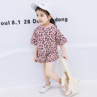 Short-sleeved Shorts Girls Treasure Leopard Print Two-piece Western Style