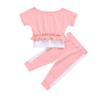 Fashion Girls Big Neckline Top Stitching Pants Suit