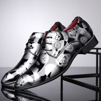 Fashionable English Flower Leather Shoes Pointed Toe Men's Shoes