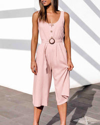 U-neck Single-breasted All-match Cropped Jumpsuit