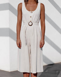 U-neck Single-breasted All-match Cropped Jumpsuit