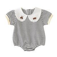 MILANCEL Summer New Baby Bodysuit Peter Pan Collar Cotton Toddle Jumpsuit Striped Short Sleeve Infant Clothes