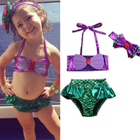 Purple Sling Mermaid Fish Scale Children's Split Swimsuit Swimming Seaside Hot Spring