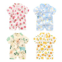 Baby Romper, Baby Short-Sleeved Kimono Romper, Soft And Breathable Crepe Printed One-Piece, Class A Quality