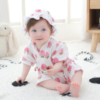 Baby Romper, Baby Short-Sleeved Kimono Romper, Soft And Breathable Crepe Printed One-Piece, Class A Quality
