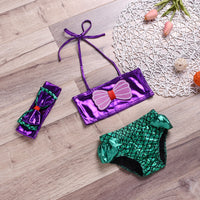 Purple Sling Mermaid Fish Scale Children's Split Swimsuit Swimming Seaside Hot Spring