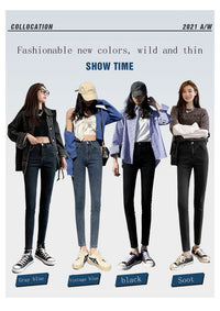 New Spring High-Waist Jeans Women's Pants Tight-Fitting Slim Slim Black Nine-Point Pants