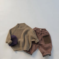 Children's Padded Pullover Sweater Retro Thick Line Half High Neck Sweater For Boys And Girls