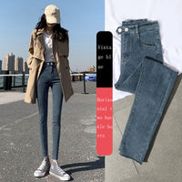 New Spring High-Waist Jeans Women's Pants Tight-Fitting Slim Slim Black Nine-Point Pants