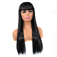 Amazon African Wig Headgear Female Long Straight Hair Full Bangs Wig Headgear Flat Bangs Wig Straight