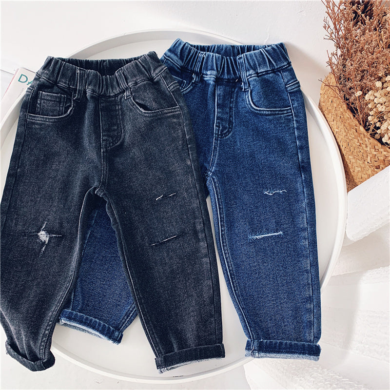 Boys  Fleece Jeans Straight Trousers Trendy Children s Clothing