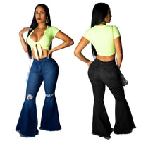 European And American Fashion All-match Wide-legged Knee Hole Raw Edge Trousers