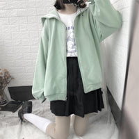Oversized Sweatshirt Zip-Up Hoodie Sailor-Collar Japanese Streetwear Qweek Soft Girl