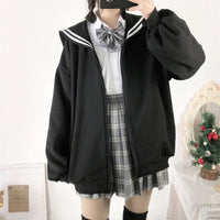 Oversized Sweatshirt Zip-Up Hoodie Sailor-Collar Japanese Streetwear Qweek Soft Girl