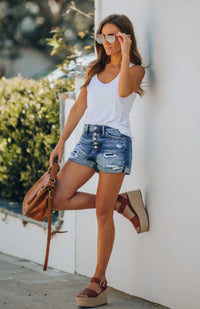 Fashion Ripped Fringed High-Rise Plus Size Jeans