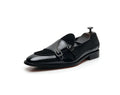 Black Buckle Monk Shoes Leather Low-Cut Loafer Cover Foot Lazy Pointy Pedal Leather Shoes Men