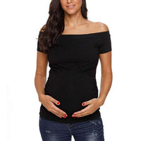 Off Shoulder Short Sleeve Side Ruched Pregnancy T-Shirt Classic Summer Clothes Pregnant Mama