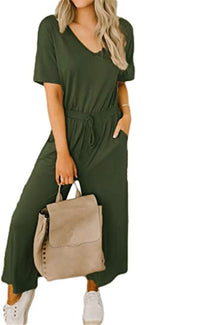 Casual Short-sleeved Women's V-neck Wide-leg Jumpsuit