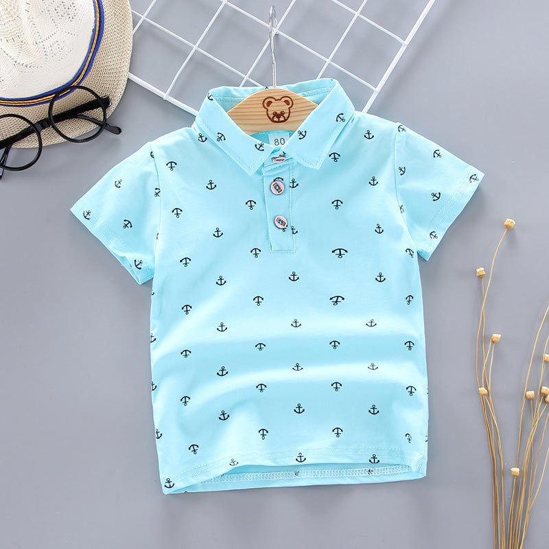 Anchor Print Little Boy's Children's Suit Korean Short Sleeve T-Shirt Children's Wear