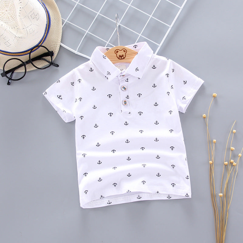 Anchor Print Little Boy's Children's Suit Korean Short Sleeve T-Shirt Children's Wear