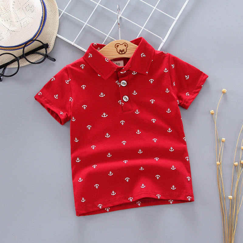 Anchor Print Little Boy's Children's Suit Korean Short Sleeve T-Shirt Children's Wear