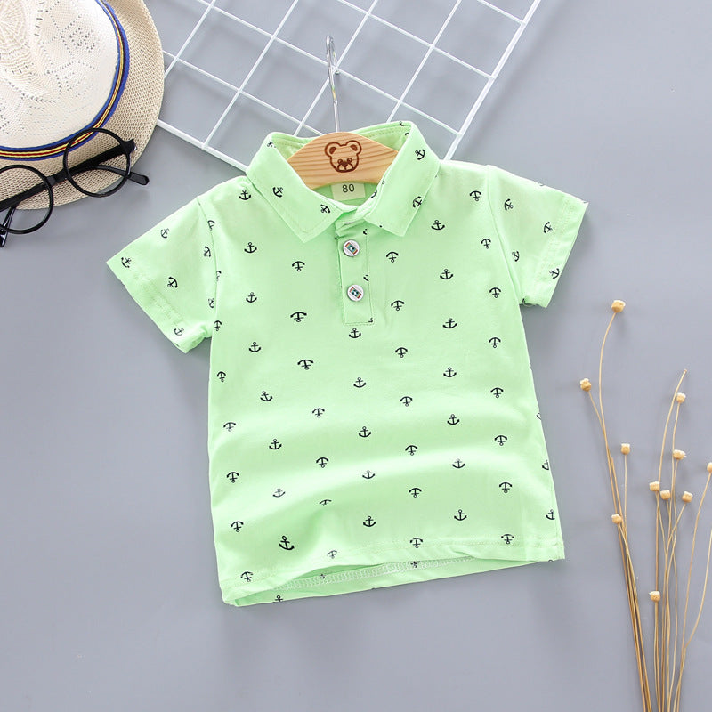 Anchor Print Little Boy's Children's Suit Korean Short Sleeve T-Shirt Children's Wear