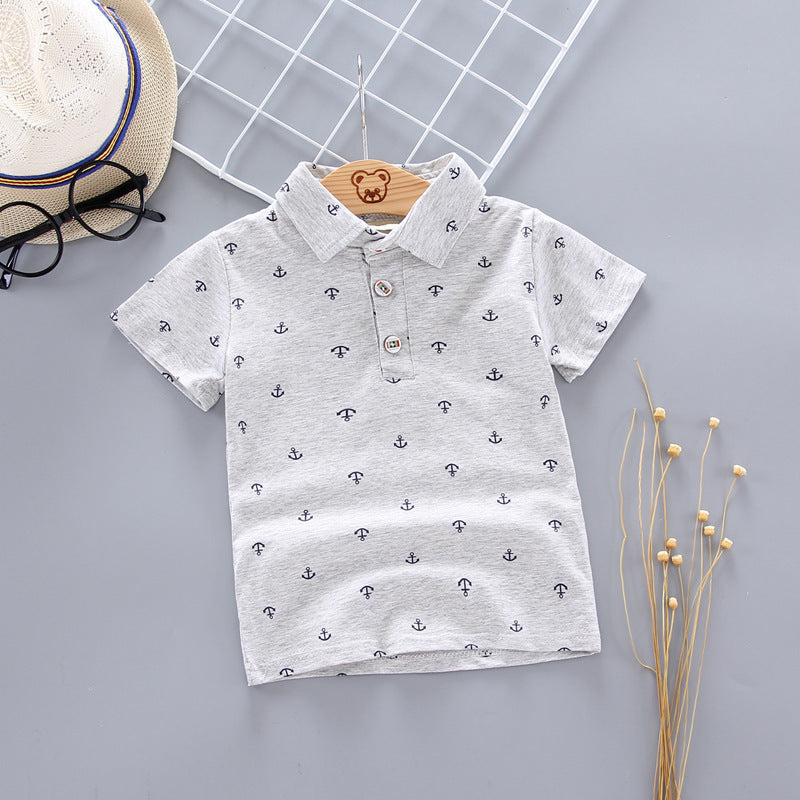 Anchor Print Little Boy's Children's Suit Korean Short Sleeve T-Shirt Children's Wear