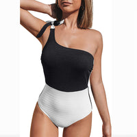 Multicolor Straps Conservative Contrast Color Slimming One-Piece Swimsuit