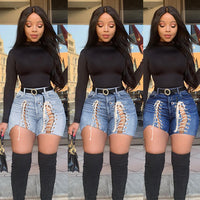 Foreign Trade Cross Border Amazon Ebay Express Wish European And American Women'S Fashion Personalized Strapping Jeans Shorts