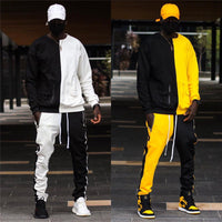 Stitching Contrast Color Pullover Sweater Suit