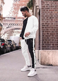 Stitching Contrast Color Pullover Sweater Suit