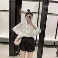 Simple Style Sexy High Waist Leather Shorts