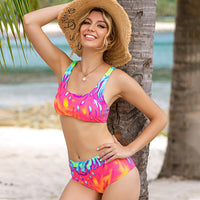European And American New Gradient High Waist Split Bikini Wide Shoulder Strap Flame Back Sexy Swimsuit Bikini