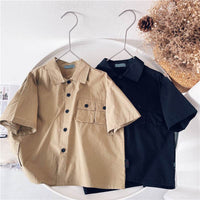 Children's Dlothing Summer Boy Short-Sleeved Baby Shirt Solid Color Children's Handsome Casual Workwear Style Shirt