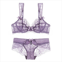 European and American lace bra sexy thin cup transparent comfortable bra set 9188
