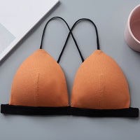 Front Buckle Thread Wrapped Chest Cross Sling Triangle Cup Bra