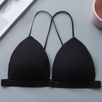 Front Buckle Thread Wrapped Chest Cross Sling Triangle Cup Bra
