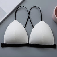 Front Buckle Thread Wrapped Chest Cross Sling Triangle Cup Bra