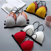 Front Buckle Thread Wrapped Chest Cross Sling Triangle Cup Bra