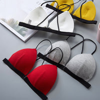 Front Buckle Thread Wrapped Chest Cross Sling Triangle Cup Bra
