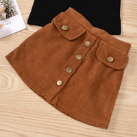 Corduroy Skirt Suit With Metal Buttons
