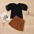 Corduroy Skirt Suit With Metal Buttons