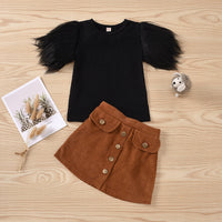 Corduroy Skirt Suit With Metal Buttons