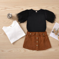 Corduroy Skirt Suit With Metal Buttons