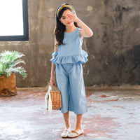 Girls Western Style Wide Leg Pants Two Piece Suit