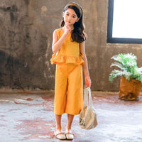 Girls Western Style Wide Leg Pants Two Piece Suit