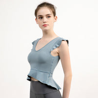 Yoga Vest Ruffled Blouse With Chest Pad