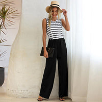 Women's Summer Round Neck Print Vest Fashion Loose Jumpsuit